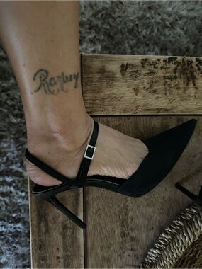 Stanley Black Pointed Slingback Stiletto Heels